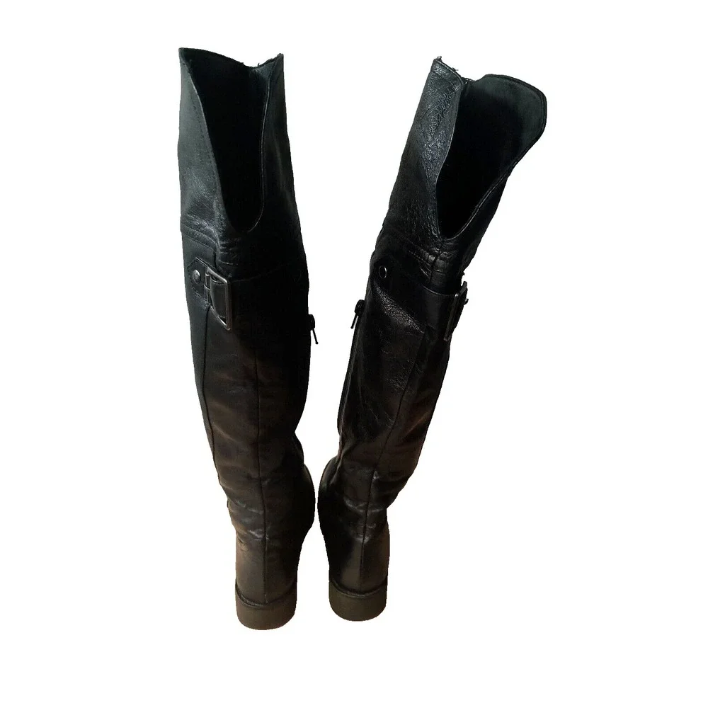 Steve Madden OTK Over Knee Women's Black Leather Boot Size 6M‎ 4441 *